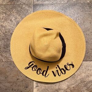 Straw Sun Hat with 'Good Vibes' Embroidery